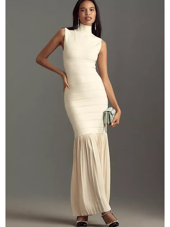Anthropologie Dresses & Skirts - Anthropologie NWT Blithe LA Off-White Knit + Chiffon Maxi Dress